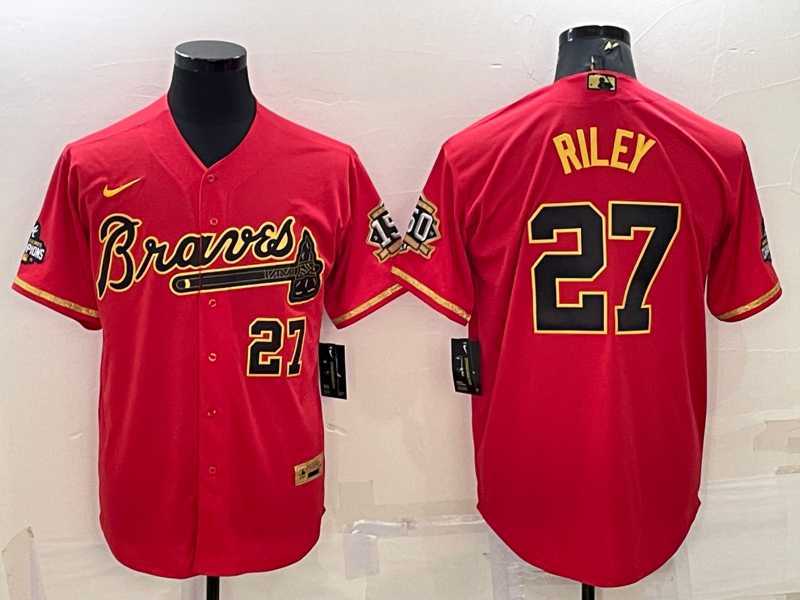 Men's Atlanta Braves #27 Austin Riley Red Gold World Series Champions Program Cool Base Stitched Baseball Jersey,We sell and wholesale Men's Atlanta Braves #27 Austin Riley Red Gold World Series Champions Program Cool Base Stitched Baseball Jersey on line form chian!